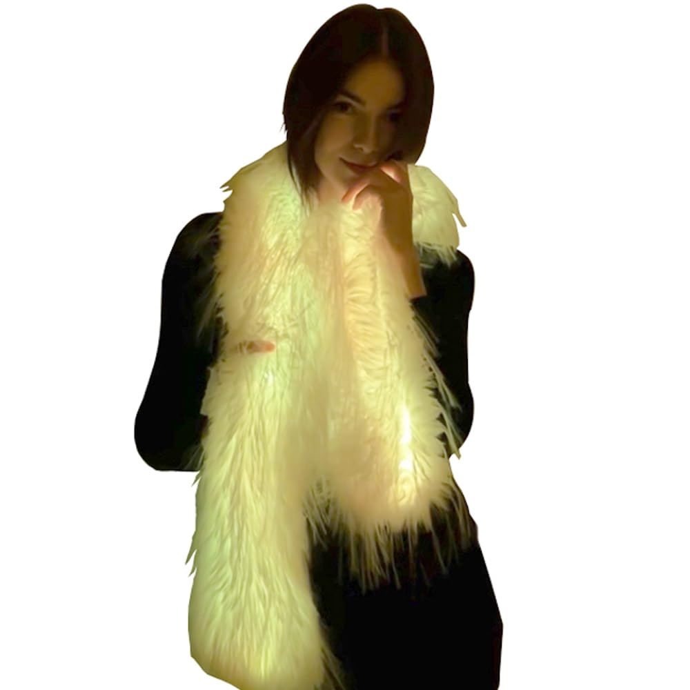 NWT LED Light Up Faux Fur Scarf USB Rechargeable Rave Festival Unisex